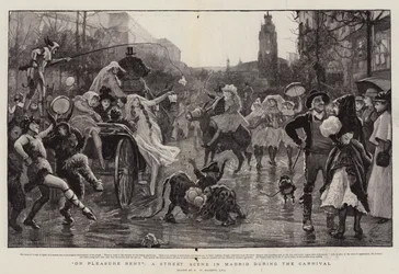 On Pleasure Bent, a Street Scene in Madrid during the Carnival